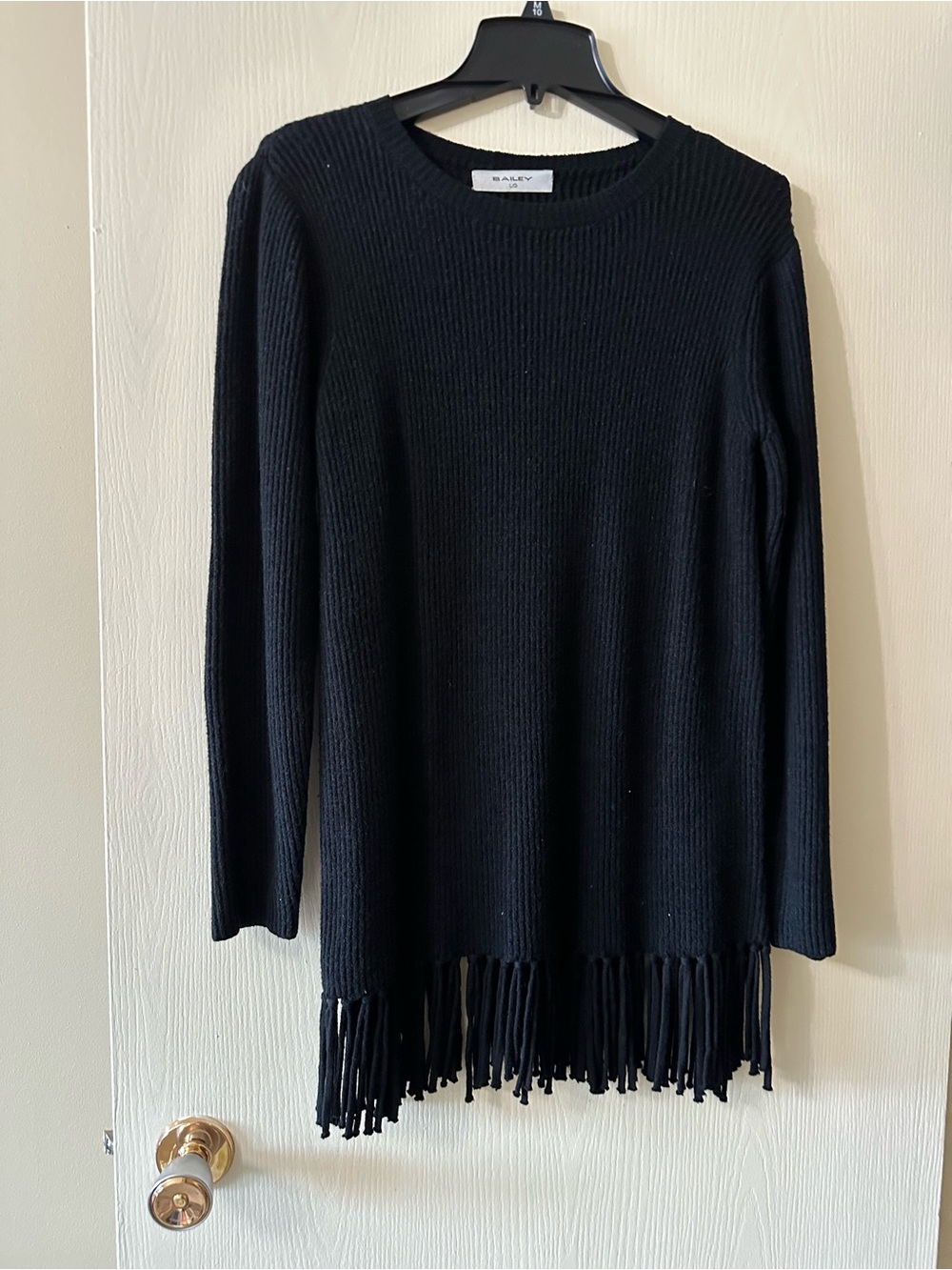 Black Fringed Crewneck Ribbed Sweater - Baja East